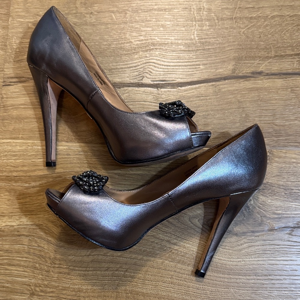 Badgley Mischka Black Embellished Peep Toe Heels